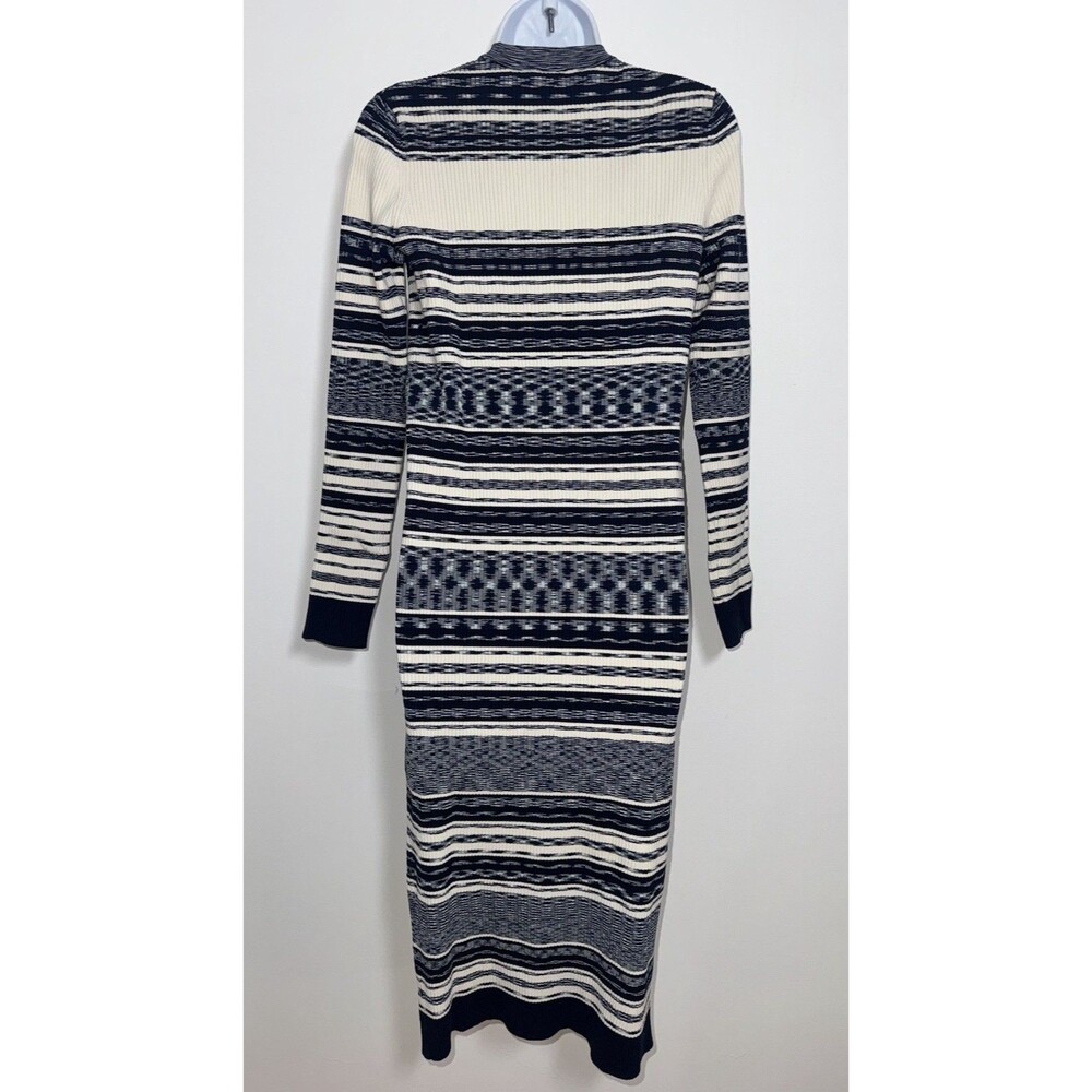 $395 Tory Burch Julie Ribbed Cotton Blend Mixed Stripe Midi Dress Navy Women XS - Picture 4 of 8